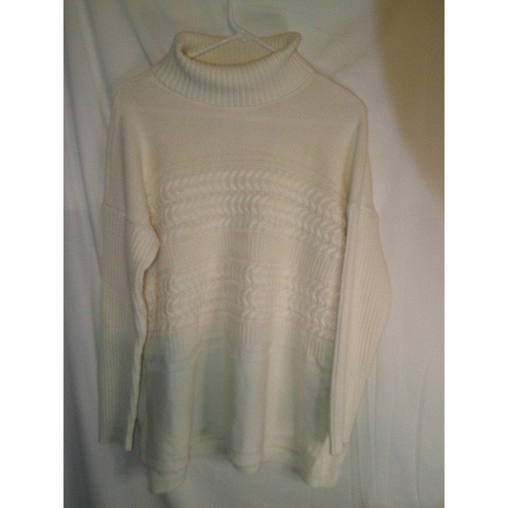 Vintage Liz Claiborne‎ Womens Medium Cream Cable Knit Turtleneck Sweater